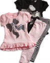 GUESS Kids Girls Top with Striped Leggings (12 - 24m), LIGHT PINK (24M)