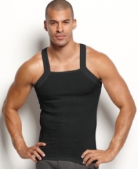 You'd recognize that neckline anywhere. The way its straps show off shoulders. The way it conjures images of gymnasts' uniforms and old-time bathing jerseys. Here, sold in a three-pack, the signature square-neck tank from 2(x)ist, made in cotton and cut close for best possible body-conscious fit.