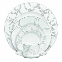 With platinum circles that represent the circles of life, the new Halo dinnerware pattern is the perfect choice for today's modern bride. Fresh in design, Halo brings the elegance of platinum on beautiful bright white bone china that is both graceful and contemporary.