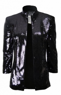 Alex Evenings Women's Zip Front Modern Sequin Jacket Medium Gunmetal [Apparel]