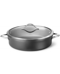 Quicker, cleaner, healthier. Combining a long-lasting durability, a professional performance and a low-fat guarantee, this covered sauteuse revolutionizes the way you work. A hard-anodized exterior & nonstick interior, plus a unique & versatile vessel shape, open up your space to an endless range of recipes. Lifetime warranty.