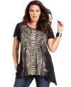 Give your look a bit of bite with Seven7 Jeans' short sleeve plus size top, flaunting a snakeskin print.