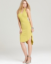 A bold, lemony hue pops on this Halston Heritage halter dress, cut in a sleek, minimalist silhouette.