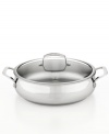 Prep quick, dish it out & clean up easily with this stainless steel dishwasher-safe kitchen essential. With an aluminum encapsulated impact-bonded base, this sauteuse heats up fast & evenly with a bell-shaped body that enhances moisture circulation for tender, flavor-rich results. Limited lifetime warranty.