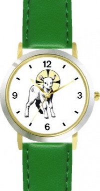 The Lamb with Halo Christian Theme - WATCHBUDDY® DELUXE TWO-TONE THEME WATCH - Arabic Numbers - Green Leather Strap-Children's Size-Small ( Boy's Size & Girl's Size )