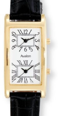 Avalon Unisex Gold-Tone World Traveler Dual Time Zone Watch # 7090-3