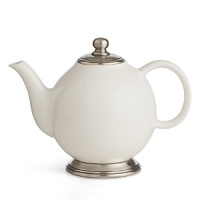 Fine vivid white ceramic is accented by hand with delicate pewter accents to create this gracefully versatile teapot from Arte Italica.