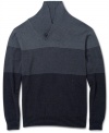 Handsome shawl sweater with fine horizontal fine stripes by Retrofit. Makes a great gift.