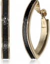 Anne Klein Dalton Black Gold-Tone Black Leather Clip-On Hoop Earrings