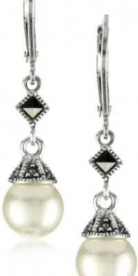 Judith Jack Sterling Silver Marcasite and Simulated Pearl Drop Earrings