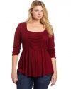 Lucky Brand Women's Plus-Size Tribal Patched Rouched Top