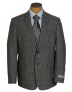 DKNY Mens 2 Button Gray Plaid Slim Fit Wool Sport Coat Jacket