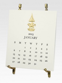 The perfect calendar for the well-dressed desk. Each month features an image from our distinguished collection, hand-engraved in gold metallic ink. Includes 12 calendar cards and a classic nineteenth century-inspired brass table easel.4.75 X 5.5Hand-engravedMade in USA