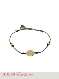 GUESS Gold-Tone Wax Cord Crystal Disc Bracelet, GOLD