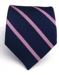 100% Silk Woven Navy and Pink Striped Tie