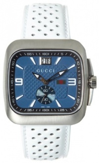 Gucci Men's YA131304 Gucci Coupé Blue/Black Dial White Leather Watch