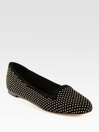 The perfect casual suede staple covered with metal studded polka dots. Suede upper with metal studsLeather lining and solePadded insoleImportedOUR FIT MODEL RECOMMENDS ordering true size. 