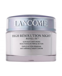 Triple Anti-Wrinkle Power! Boost Collagen, Hyaluronic Acid and Elastin. Reduce the Appearance of Wrinkles in Just One Hour!¹ NEW: High Résolution Refill-3X™ Triple Action Renewal Anti-Wrinkle Cream For the first time from Lancôme, an exclusive Refill-3X complex helps boost the synthesis of the three natural skin fillers – collagen, hyaluronic acid and elastin.2 Visible anti-wrinkle results:³ - Immediately, more than 81% of women see significantly softer, smoother skin. - In 4 weeks, wrinkles appear significantly reduced. 94% of women find their skin to be more hydrated, revealing a youthfully plumped appearance.