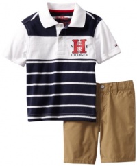 Tommy Hilfiger Boys 2-7 Randy Solid Polo Cargo Short 2 Piece Set, Swim Navy, 4T