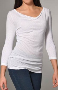 Michael Stars 3/4 Sleeve Scoop Neck Semi FittedTop, White (One Size)