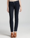 Low rise and fitting skinny, these AG Adriano Goldschmied jeans add length to legs in a delectably dark wash.