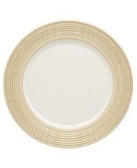 This charming porcelain accent plate features a seven-ringed border. Mix and match with other Tin Can Alley Khaki pieces for a subtly varied table setting.