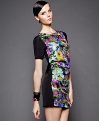 A bold digital print adds a stylish splash of color to this Petticoat Alley dress -- perfect for a night downtown!