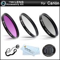 77mm Multi-Coated 3 Piece Filter Kit (UV-CPL-FLD) For The Canon Digital EOS 6D DSLR Camera (That uses EF24-105mm f4L IS USM Lens) + Snap-On Lens Cap + Lens Cap Keeper + MicroFiber Cleaning Cloth