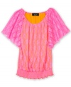 Give her style a flowy feel with this lace neon top from BCX.