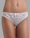 A silky soft bikini with ornate lace trim along waistline.