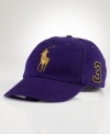 A classic baseball cap is crafted from durable cotton chino and accented with Ralph Lauren's embroidered pony.