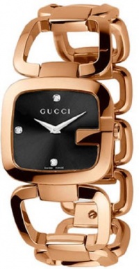 Rose Gold Tone Stainless Steel G-Gucci Black Dial Diamond Hour Markers