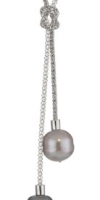 Majorica Sterling Silver 2/14mm Grey and Nuage Baroque Pearls on Love Knot Lariat Pendant Necklace