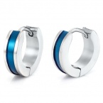 Unique Mens Stainless Steel Hoop Earrings (Silver Blue)