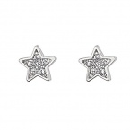 .925 Sterling Silver Rhodium Plated Star CZ Stud Earrings with Screw-back for Children & Women