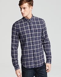 Update your off-duty wardrobe with this sleek Burberry Brit slim fit shirt in a modern check.