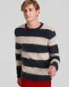 Set off this super-fuzzy fun stripe sweater from MARC BY MARC JACOBS with a pair of colorful cords for a winning combination.