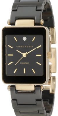 Anne Klein Women's AK/1020BKBK Black Ceramic Diamond Accented Dial Gold-Tone Watch