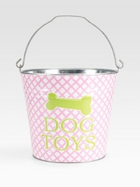 An adorable galvanized bucket is the perfect place for a pup's playthings. It's also a clever gift basket, ready to fill and give to a favorite doglover. Top handle 11H X 11 diameter Made in USA Please note: Each bucket is made to order, so please allow 3-4 weeks for delivery. 