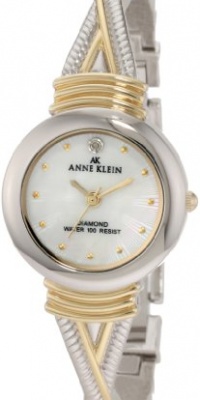 Anne Klein Women's 109069MPTT Diamond Accented Round Two-Tone  X Shaped Bangle Watch