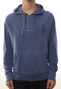 Polo Ralph Lauren Men's Hoodie w/Big Pony & 1/4 Button Up Collar Faded Blue