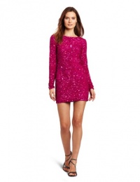 ABS Allen Schwartz Women's Long Sleeve Sequin Dress, Magenta, 6