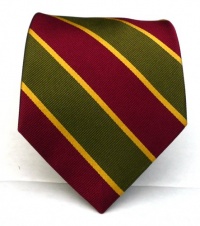 100% Silk Woven Olive and Burgundy Striped Tie