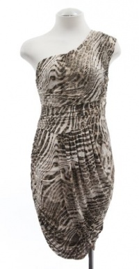 ABS Brown Animal Print Asymmetrical Side One Shoulder Dress Small