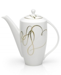 Sweet yet sophisticated, a loopy heart design sweeps across this porcelain coffee server from Mikasa. Complete with bands of sparkling platinum, this flirty ribbon pattern captivates everyone at your dinner table.