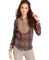 Mixed plaids make this Free People blouse a modern pick for a rustic, fall outfit -- pair it with distressed denim to complete the look!