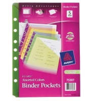 Avery Binder Pockets, Fits 3-Ring and 7-Ring Binders, Assorted, Pack of 5 (75307)