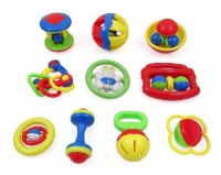 10 Piece Baby Rattle and Teether Toy Gift Set with Giant Baby Bottle Coin Bank