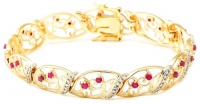 18k Yellow Gold Plated Sterling Silver Ruby and Diamond Accent Bracelet, 7.25