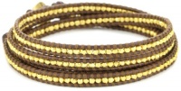 Chan Luu Gold Vermeil Bead Brown Leather Wrap Bracelet